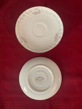 Gold Standard GST1 China Saucer Plate Set of 4 - Pink Floral with Gray Scrolls
